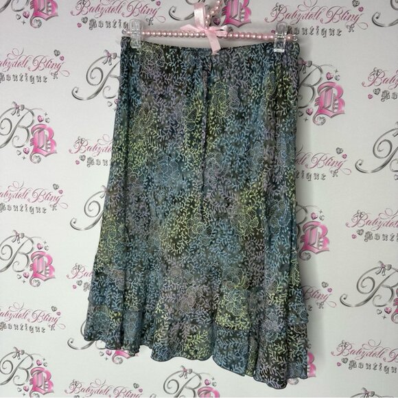 Blue ginger skirt blue green floral flower print ruffle frill hem bottom cute - Picture 8 of 8